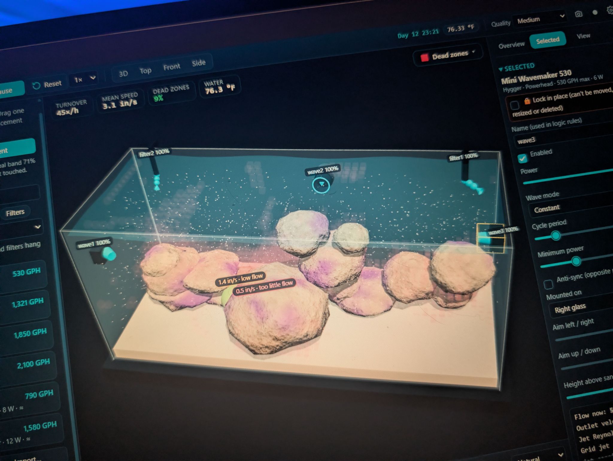 Flow simulator for reef tank dead spots and wave maker placement (photo 2)
