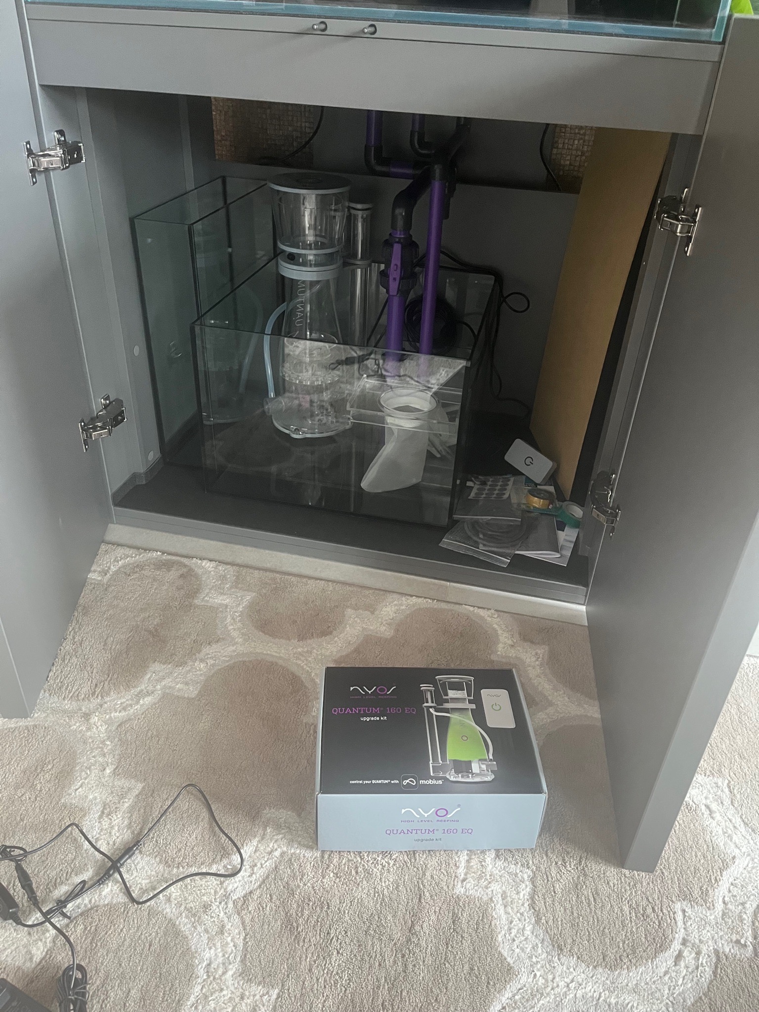 Nyos Quantum 160 EQ sump installed in reef tank cabinet (photo 2)