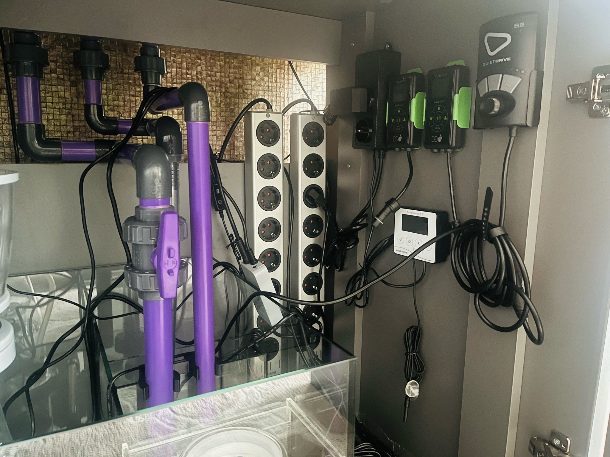 Reef tank sump setup with skimmer and plumbing showcase (photo 3)