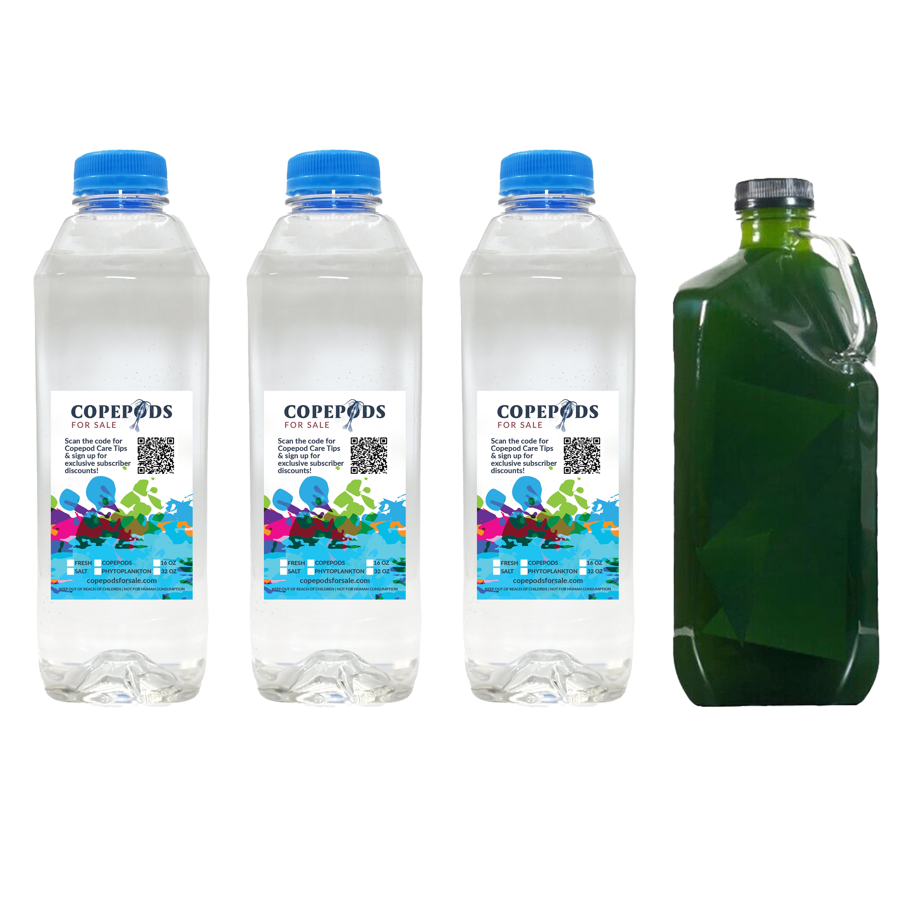3x 32oz Bottles of Premium Marine Copepods (Tisbe, Trigio & Apo) + Bonus 32oz Phytoplankton